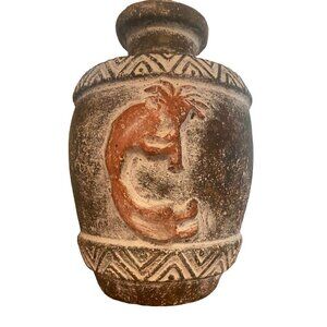 Aged Terrocotta Pottery Aztec Mayan Vase Raised Figure, Rare, unglazed